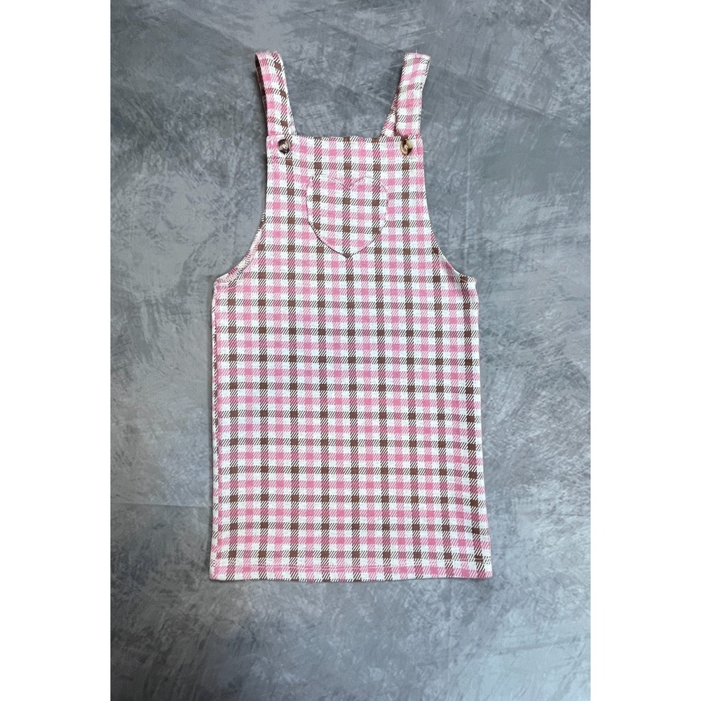 Forever Me Pinafore Dress Girls 4 Pink Gingham Sleeveless Heart Shaped Pockets